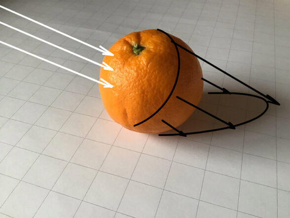 direktes Licht auf einer Orange